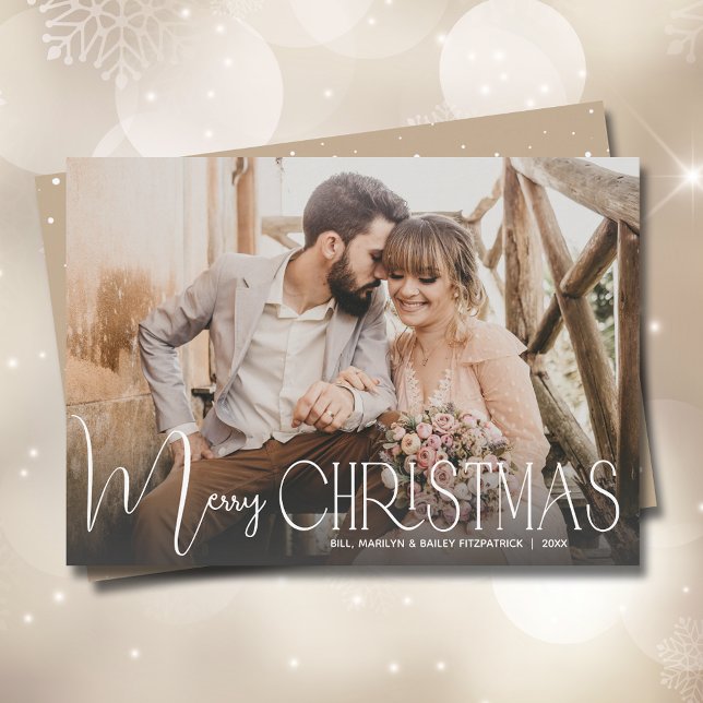 Chic Merry Christmas Script Photo Holiday Card (Creator Uploaded)