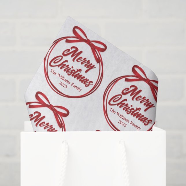 Chic Merry Christmas Script Red Ribbon Bow Tissue Paper (Gift Bag)