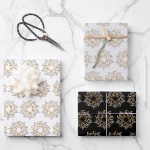 Chic Merry Christmas Star Art, Pattern Gold Silver Wrapping Paper Sheets