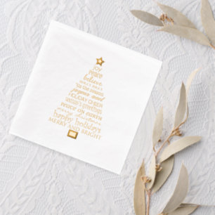 Chic Merry Christmas Tree Words Foil Napkins