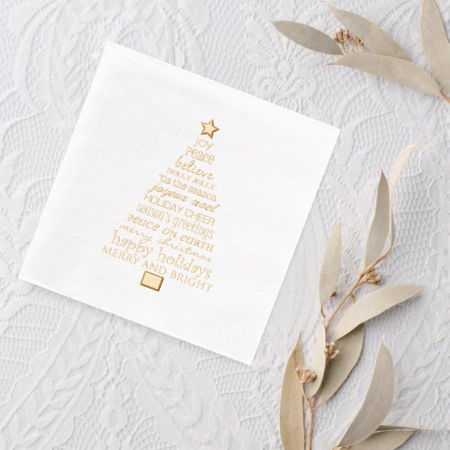 Chic Merry Christmas Tree Words Foil Napkins (Insitu (wedding 2))