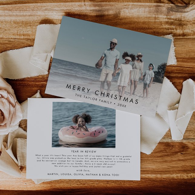 Chic Merry Christmas Year In Review 2 Photo Holida Holiday Card (Creator Uploaded)