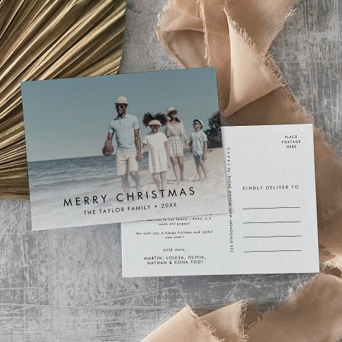 Chic Merry Christmas Year In Review Photo Holiday Postcard
