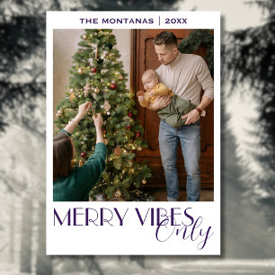 Chic Merry Vibes Only Family Photo Midnight Purple Holiday Card
