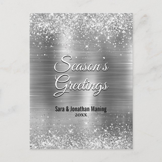 Chic metal silver glitter Christmas new year Postcard (Front)