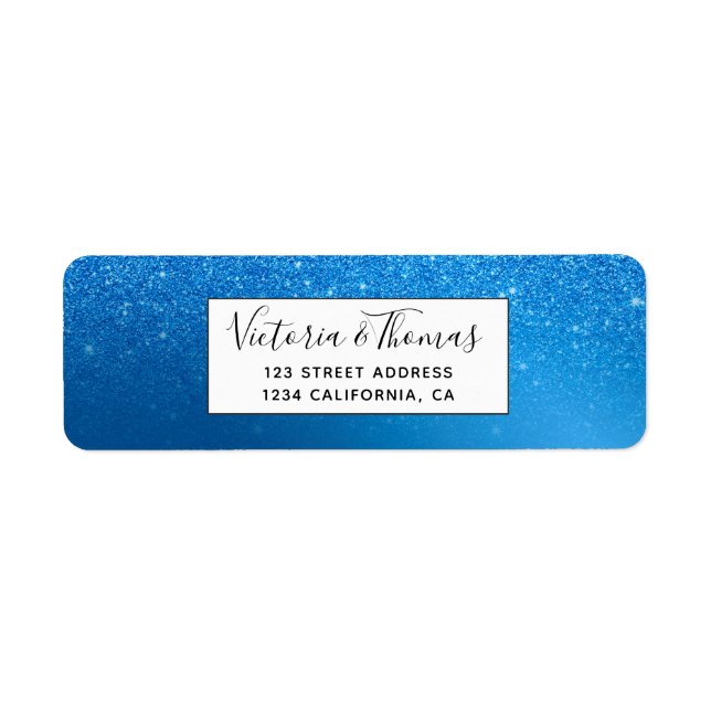 Chic metallic blue foil glitter ombre label (Front)