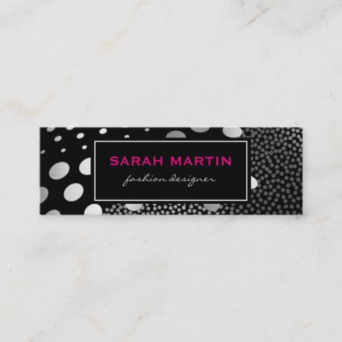 Chic Metallic Dots Pattern Black Label Mini Business Card