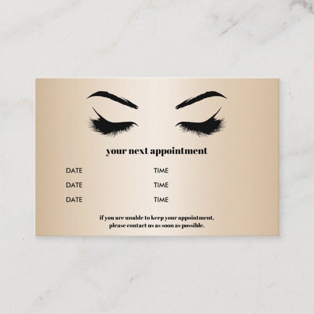 Chic Metallic gold Browbar Eyelash Luxury Business Card (Front)