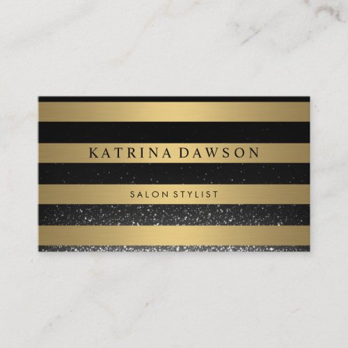 Chic Metallic Gold Stripes Confetti Glow Business Card