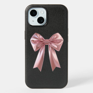 Chic Metallic Pink Satin Ribbon Bow iPhone 15 Case