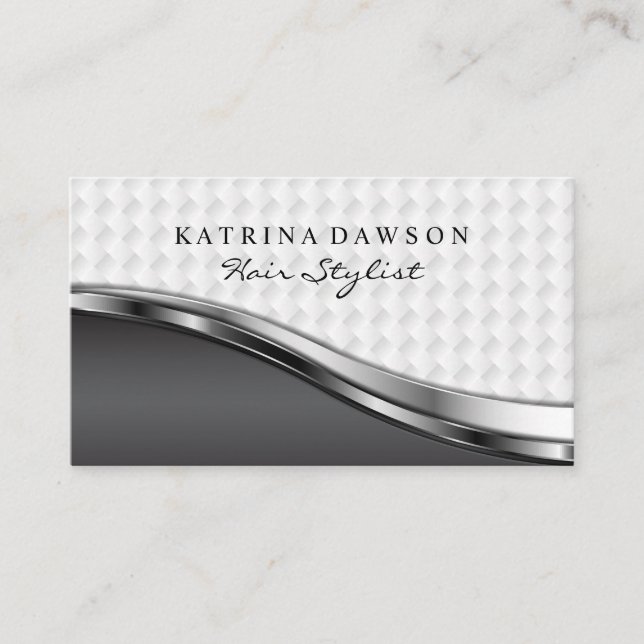 Chic Metallic Weave Pattern Silver Metallic Business Card (Front)