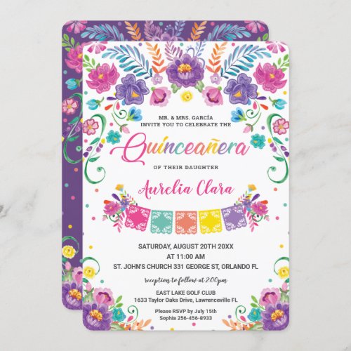 Chic Mexican Floral Flowers Quinceaera 15 Anos  Invitation