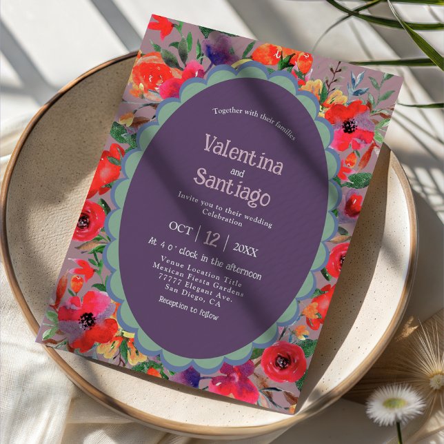 Chic Mexican floral purple wedding invitation (Creator Uploaded)