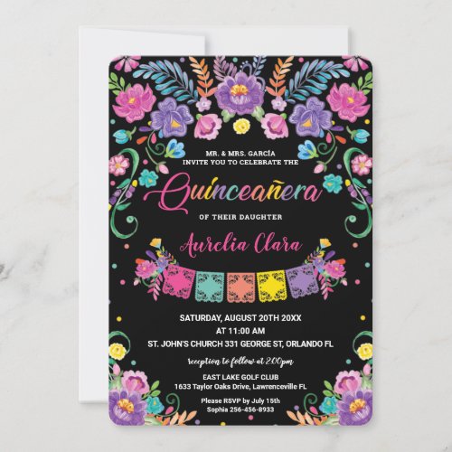 Chic Mexican Floral Quinceaera 15 Anos Birthday Invitation