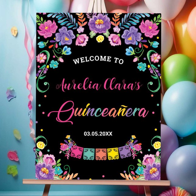 Chic Mexican Floral Quinceañera Quince 15  Welcome Foam Board (Creator Uploaded)