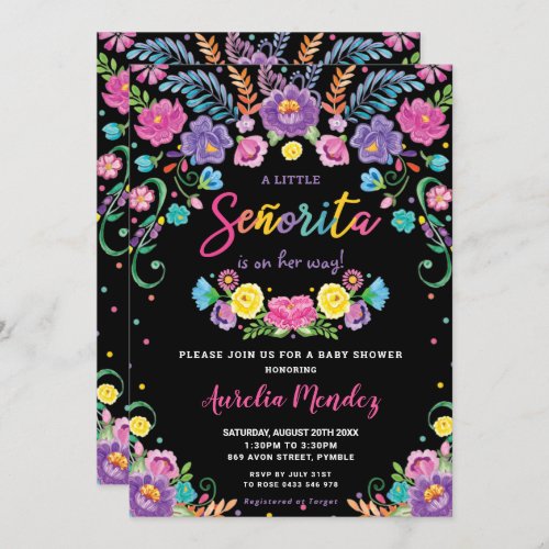 Chic Mexican Floral Seorita Baby Shower Girl  Invitation