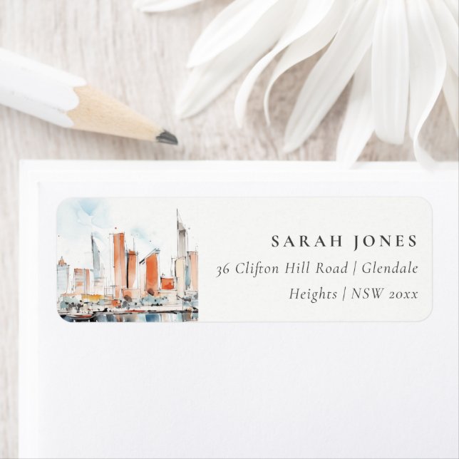 Chic Miami Florida Skyline Watercolor Address Label (Insitu)