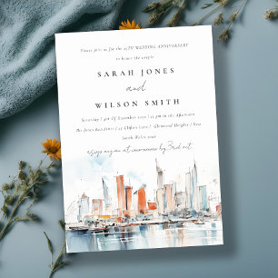 Chic Miami Florida Skyline Wedding Anniversary Invitation