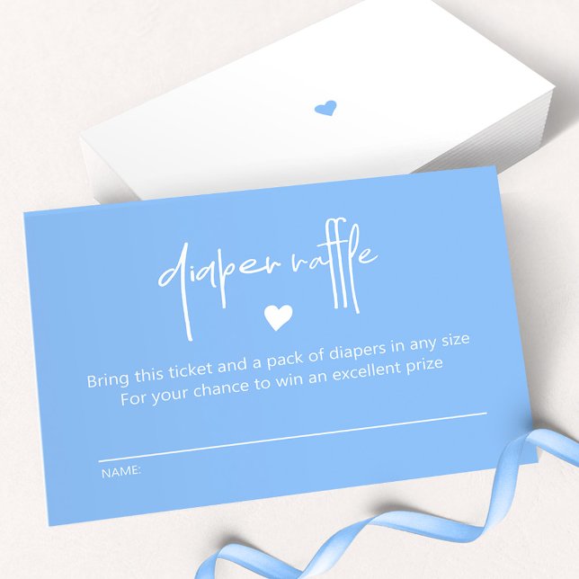 Chic Mid Blue Baby Boy Shower Diaper Raffle Note Card (Creator Uploaded)
