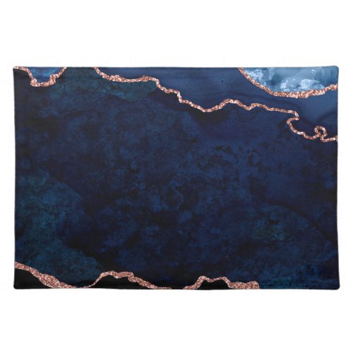 Chic Midnight Blue Abstract Elegant Marble Cloth Placemat