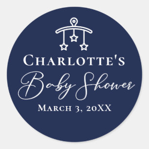 Chic Midnight Blue Baby Shower Personalized Classic Round Sticker