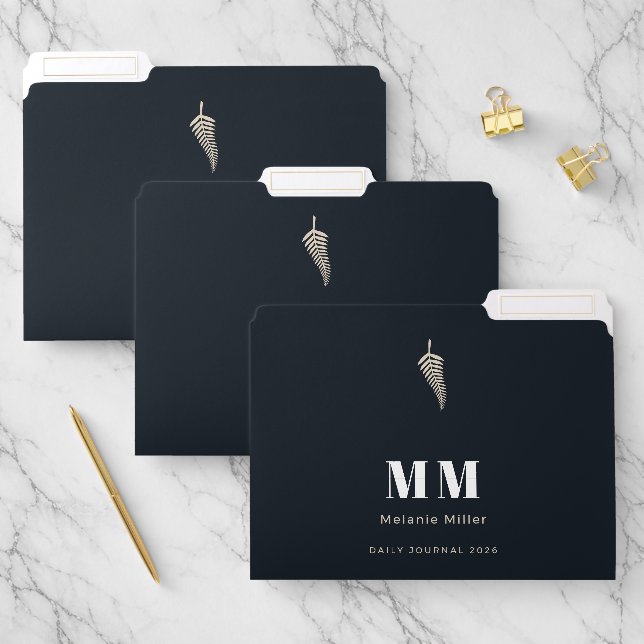Chic Midnight Navy Botanical Custom Wedding Mail File Folder (Set)