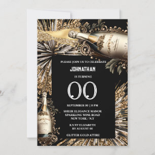 Chic milestone birthday sparkling wine fireworks invitation