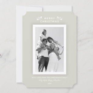 Chic Minimal Beige White Frame Christmas Photocard Holiday Card