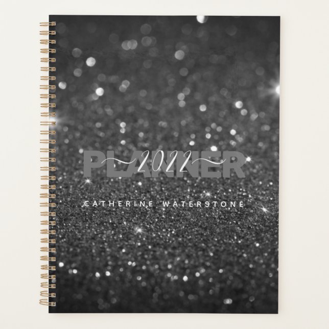 Chic Minimal Black Glitter Planner (Front)