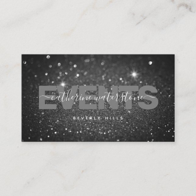 Chic Minimal Black Glitter Professional Business Card (Front)