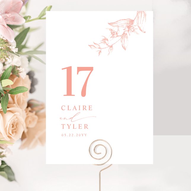 Chic, Minimal Botanical Blush Pink Peach Wedding  Table Number (Creator Uploaded)