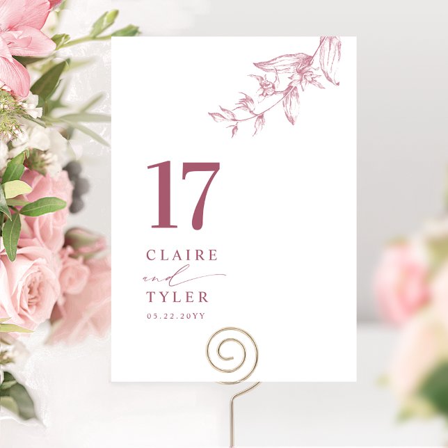 Chic Minimal Botanical Burgundy, Pink Wedding  Table Number (Creator Uploaded)