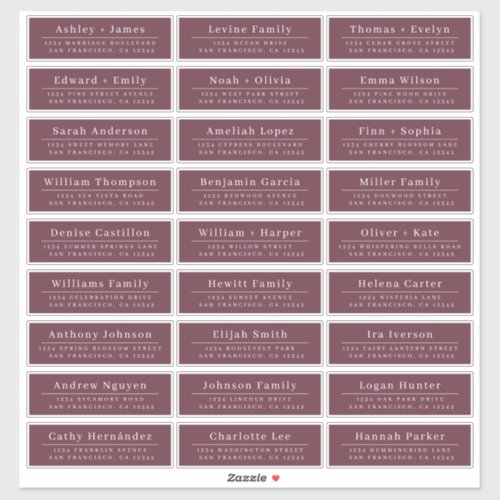 Chic Minimal Burgundy Wedding Guest Address Labels