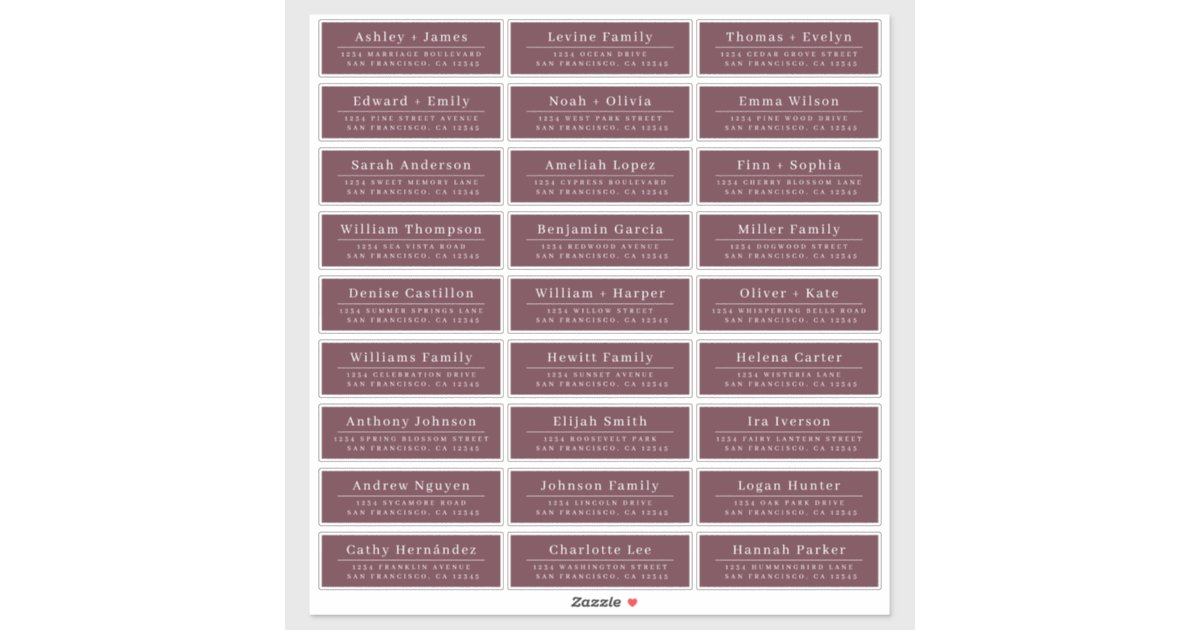 Chic Minimal Burgundy Wedding Guest Address Labels | Zazzle