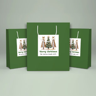 Chic Minimal Christmas Tree Leopard Print Gift Bag