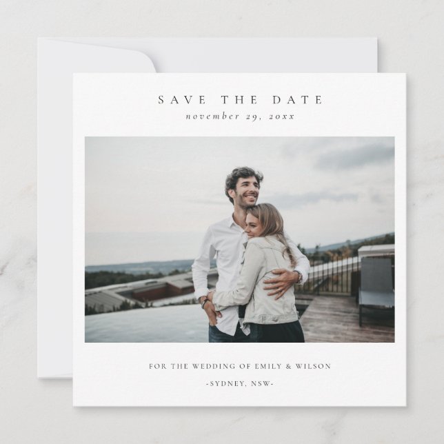CHIC MINIMAL CLEAN CUSTOM PHOTO SAVE THE DATE CARD (Front)