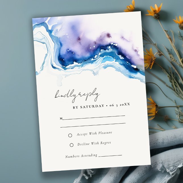 Chic Minimal Coastal Sea Beach Watercolor Wedding RSVP Card (Creator Uploaded)