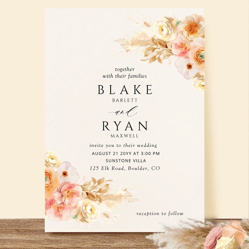 Chic Minimal CreamChampagne Peach Blush Wedding Invitation