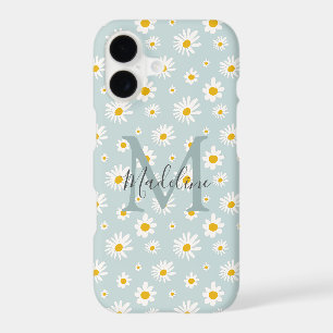 Chic Minimal Daisy Teal Script Monogram iPhone 17 Case