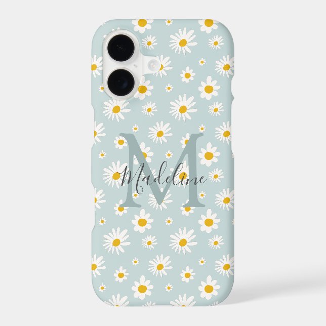 Chic Minimal Daisy Teal Script Monogram Case-Mate iPhone Case (Back)