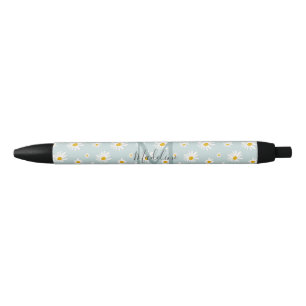 Chic Minimal Daisy Teal Script Monogram Pen