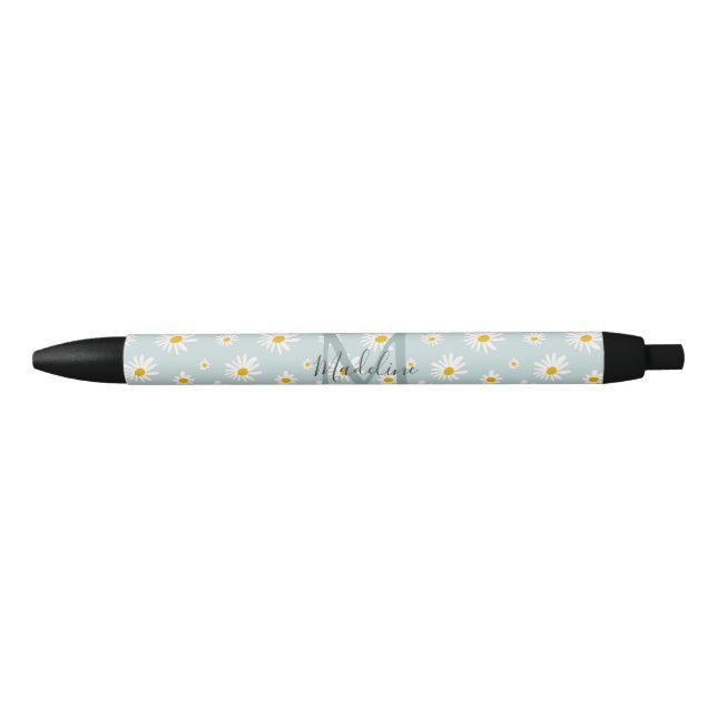 Chic Minimal Daisy Teal Script Monogram Pen (Front)