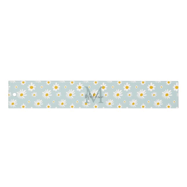 Chic Minimal Daisy Teal Script Monogram Ruler (Front)