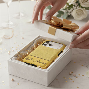Chic Minimal Faux Gold Glitter & Black Custom Name iPhone 17 Pro Max Case