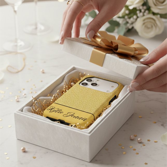 Chic Minimal Faux Gold Glitter & Black Custom Name Case-Mate iPhone Case (Creator Uploaded)