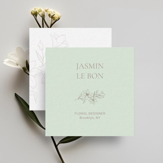 Chic Minimal Floral Mint Square Business Card (Creator Uploaded)
