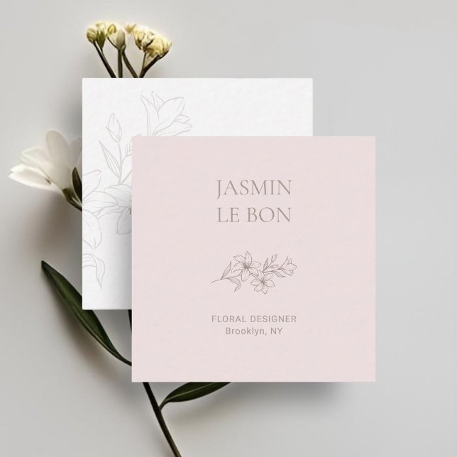Chic Minimal Floral Pink Square Business Card (Creator Uploaded)