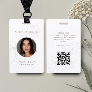 Chic Minimal Floral Square Business Card Badge