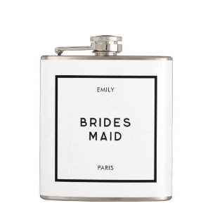 Chic Minimal French Black & White Bridesmaid Flask
