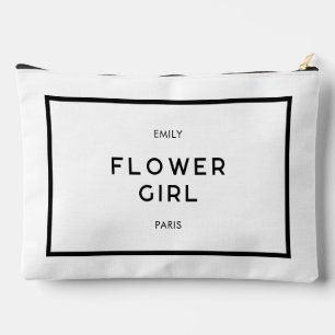 Chic Minimal French Black & White Flower Girl Name Accessory Pouch